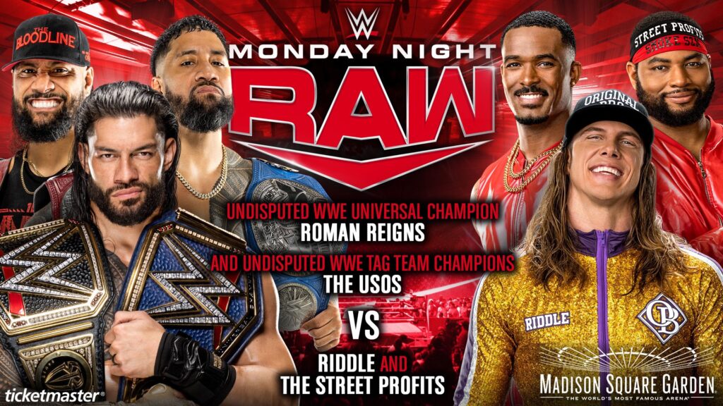 20220710 145059 Roman Reigns & The Usos vs Riddle & The Street Profits match announced for WWE Raw