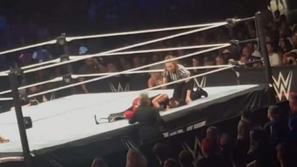 20230717 071903 Watch Knee injury force Bayley to end the match early in Salisbury, referee throws up the X sign